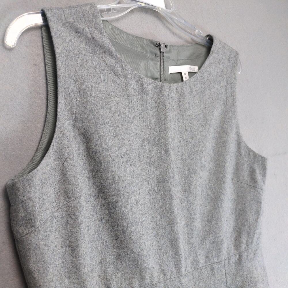 Shade Gray Wool Blend Sleeveless Sheath Dress Sz 12 Box Pleats Knee-Length Y2K - Picture 10 of 10